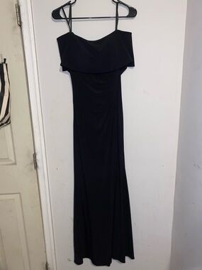 Xscape Black Off-Shoulder Spaghetti Strap Maxi Dress
